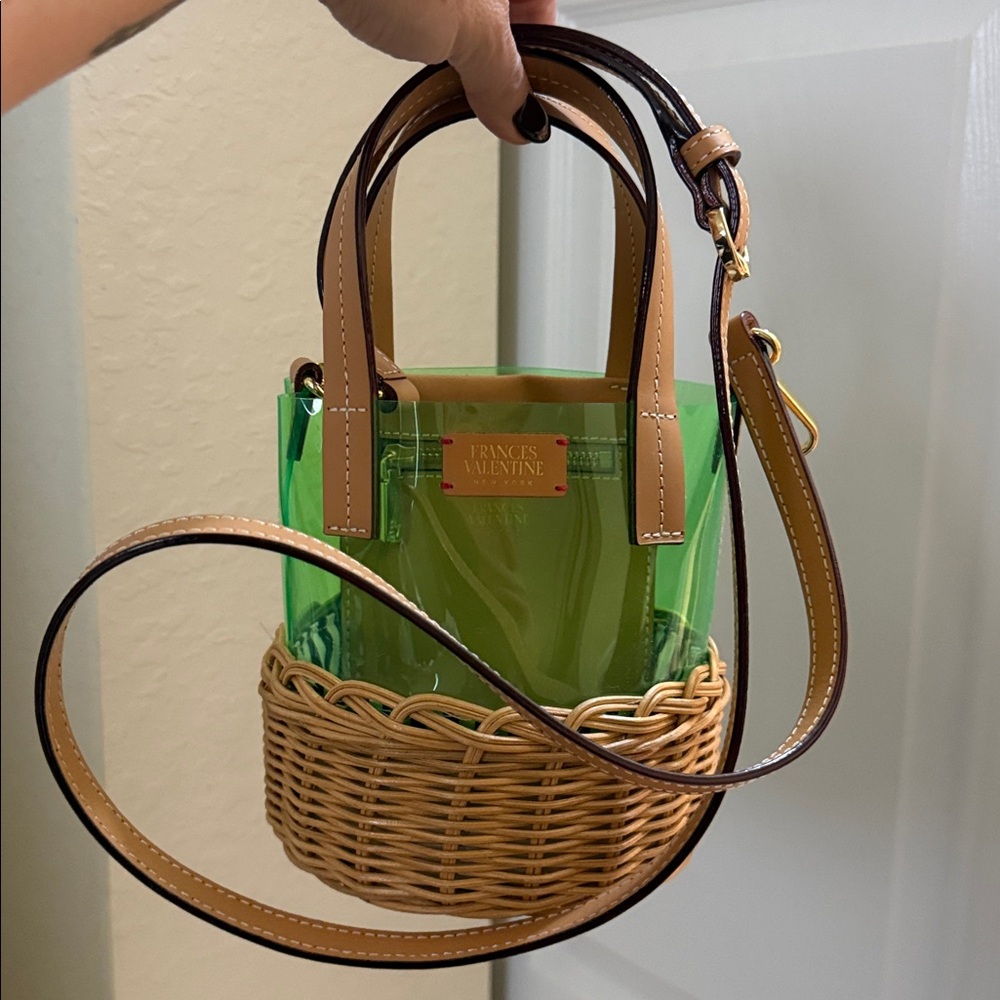 Frances Valentine Green and Tan Mini Wicker Bag - Picture 2 of 5